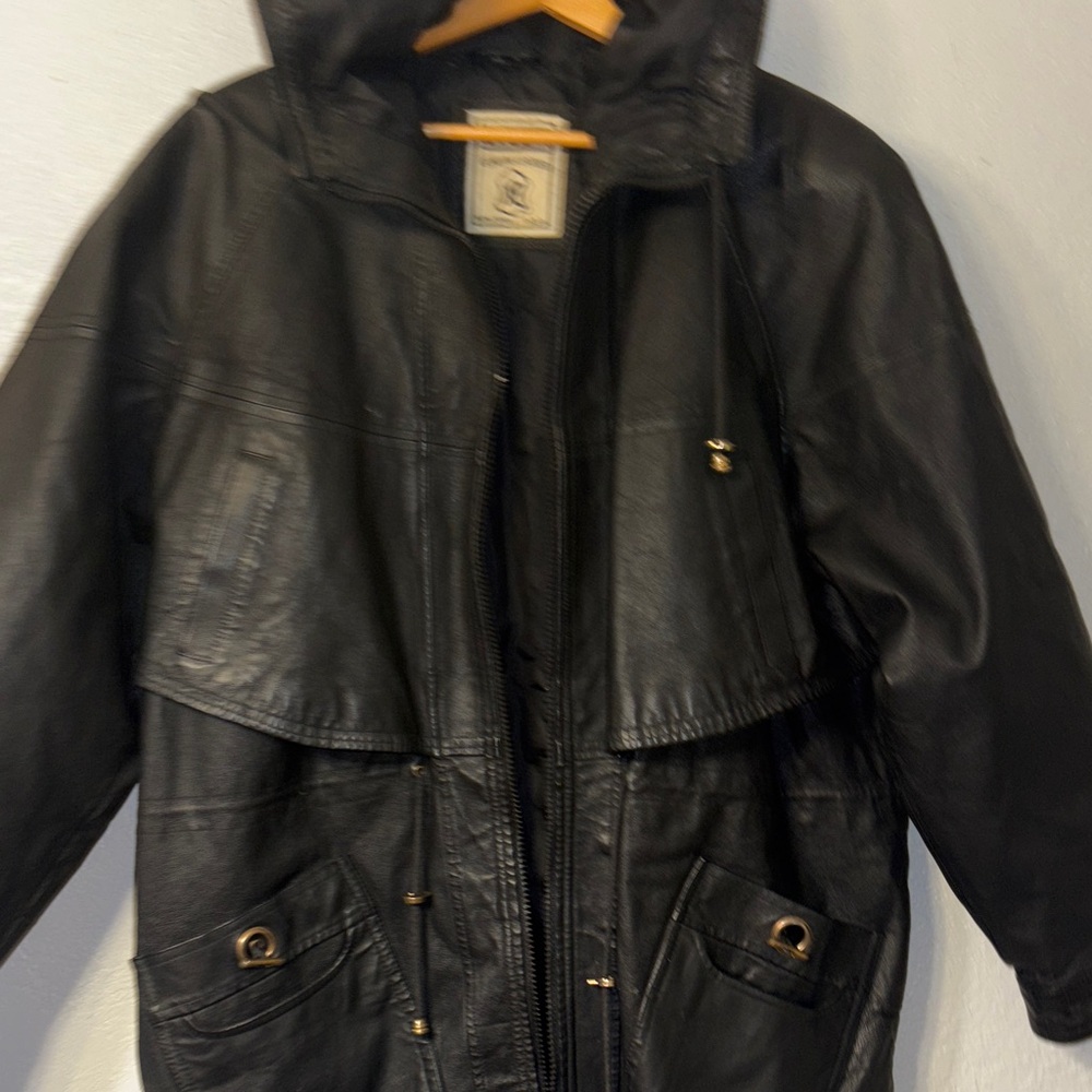 Wilda Genuine Black Leather Hooded Jacket
